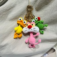 Mini Cute Frog Knitted Keychain Handmade Crochet Duck Panther Pendant Creative Car Bag Mobile Phone Charm Gift Clothing Decor