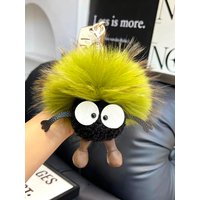 15cm Cute Cartoon Wool Small Coal Ball Car Keychain Real Raccoon Fur Pendant Elf Plush Ball Bag Pendant Hobby Collection Gift