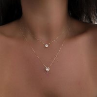 Simple Double Layer Chain Rhinestone Heart Choker Necklaces for Women Jewelry Gift