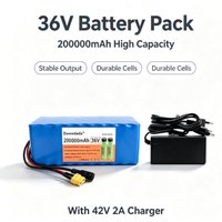10S4P 36V 18650 Lithium-Akku-Pack mit Ultra-Großer Kapazität 200000mAh, Wiederaufladbarer Akku mit XT60-Anschluss & 42V-Ladegerät, Kompatibel mit Elektrofahrrädern und -Rollern