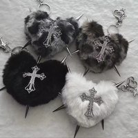 Y2K Spicy Girl Gothic Lolita Plush Pendant Love Bag Chain Women Backpack Pendant Cross Bag Decorations Keychains