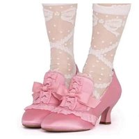 Sweet Ladies Pink Blue Burgundy Silk Butterfly Knot Round Toe Pumps Women Slip On High Heel Lolita Cosplay Shoes Size 42 image 4