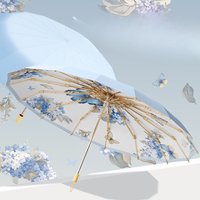 16 Ribs Large Vintage Chinese Style Umbrella Colorful Butterfly Full Digital Print Sun Rain 2 in 1