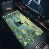 Lovely Black Cat and Green Plants Office Mouse Pad Rubber Anti-slip Desk Mat Pc Accessories Gaming Mat Keypad Expansion Mousepad