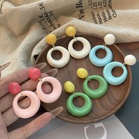 Ins Style Sweet Candy Color Acrylic Circle Donut Dangle Earrings Vacation Drop Earrings for Women Daily Dopamine Fashion Jewelry