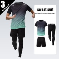 3-Piece Men's Set Short Sleeved Gradient Top For Spring And Summer Youth Sportswear Comfortable And Fashionable For Running