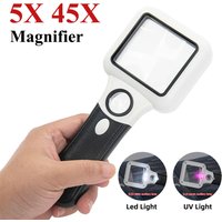 5x 45x Reading Magnifying Glass with LED Lights UV Lamp Handheld Magnifier Illuminated Jewelry Loupe Money Detector for Seniors