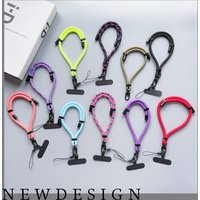 Universal Adjustable Braided Phone Lanyard Strap Hanging Chain Ring Cord with Patch Wrist Strap Phone Detachable Rope Keychain