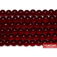 Natural Smooth Garnet Color Glass Loose Beads 15" Strand 6 8 10 MM Pick Size For Jewelry Making