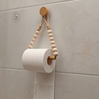 Rustic Self‑Adhesive Toilet Paper Holder Drill‑Free Twine & Wooden Ball Wall Mount Bathroom Accessory
