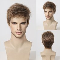 ALAN EATON Light Brown Men Synthetic Wig Natural Looking Daily Fake Hair for Male Short Brown Wigs Costume Party Heat Resistant