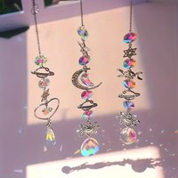 1/3pcs Unique Crystal Moon & Sun Wind Chime with Diamond Prism Pendant - Vibrant Rainbow Dream Catcher for Home and Garden Deco