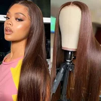 Human Hair #4 Chocolate 46 Inch Straight Wig 13x4 13x6 HD Lace Frontal Wig PrePlucked Brazilian Hair 200%Density Remy Women Hair