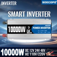 10000W Peak Power Inverter DC 12V/24V/48V to AC 110V/220V with Universal Socket & USB Ports LCD Display Smart Fan for RV Camping