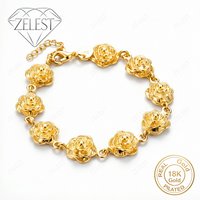 925 Sterling Silver 18K Gold Plated 8 Inch Exquisite 3D Flower Bracelet Women's Fashion Wedding Party Jewelry