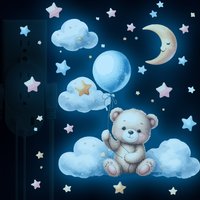 Luminous Cartoon Bear Balloon Cloud Moon And Stars wall Sticker For Children's Room Fluorescent Decals Glow In The Dark Decor