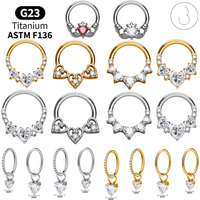 Titanium Heart Clicker Set Septum Ring CZ Pave Segment Hoop Helix Tragus Labret Medusa Conch Piercing Jewelry Anatomy
