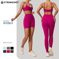 Ctenkevet Summer Women 2Pcs Sleeveless Sports Set Female Gym Two-piece Yoga Set High Waist Breathable legging Sportswear Women