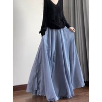 Summer 2026 Zen Inspired Long A-Line Skirt National Style Dance Dress Cotton Linen Wind Half-length Skirts for Women Casual S...