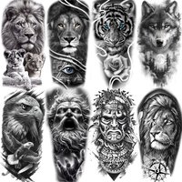 1 Sheet Waterproof Lion Jesus Temporary Tattoos For Men Women Adults Long Lasting Realistic Eagle Wolf Temp Fake Tattoo Stickers
