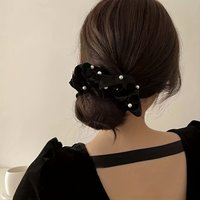 1/2pcs Black Velvet Imitation Pearl Decoration Light Luxury Headband Women Daily Curly Hair Elegant Texture Fashionable