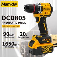Mamidw DCD805 Bezszczotkowa Wiertarka Elektryczna 90N.m Wysoki Moment Obrotowy Bezprzewodowa Wiertarko-Wkrętarka 1650RPM Wiertarka do Wiercenia w Drewnie i Metalu, Kompatybilna z Baterią DEWALT 20V