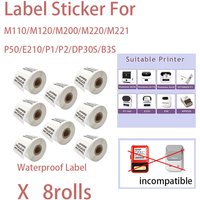 8rolls M110/E210/P50/PT-260 Label Printer Sticker Self-Adhesive Thermal Paper, Compatible for M110 M220 M200 Machine