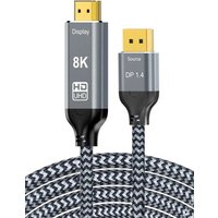 DisplayPort to HDMI Cable 8K@60Hz 4K@122Hz 2K@144Hz DP1.4 Source to HDMI 2.1 Display Uni-Directional DP Cord for PC AMD NVIDIA