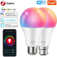 Zigbee Smart LED Light Bulb 15W E27 B22 RGB+WW+CW Tuya APP Lamp Dimmable Voice Control Compatible With Alexa for Home Decor