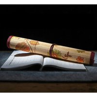 Chinese Style Bamboo Painting Brushes Holder Large Capacity Calligraphy Pen Curtain Retro Roll Up Pouch Stationery Organizer
