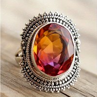 Retro Sparking Inlaid Gradient Color Synthetic Zirconia Ring for Women Fashion Elegant Banquet Festival Jewelry Accessories Gift
