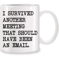 I Survived Another Meeting that Should have been an Email Mugs Funny Birthday Christmas Gifts Novelty White Coffee Cups 11 oz