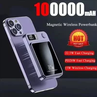 100000mAh Magnetic Wireless Charger Power Bank Fast Charging 22.5W Digital Display Power Bank Portable External Battery