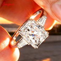 Smyoue 4CT Radiant Cut Emerald Cut Full Moissanite Wedding Rings Luxury Bride Lab Diamond Band for Women S925 Sterling Silver