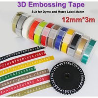 5Rolls 12mm X 3m PVC Embossing Refill Tape for Label Maker MOTEX & DYMO Label Printer Machine / E-5500 / TW-550