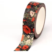 NEW 1PC 10M Deco Red Flower on Black Background Washi Tapefor Scrapbooking Journaling Adhesive Masking Tape Cute Stationary