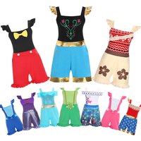 Flying Sleeve Jumpsuit for Kids Girl Princess Cosplay Summer Girl Dress Mirabel Moana Mermaid Children Clothes Printed One Piece