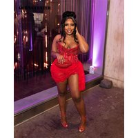 Strapless Red Romantic Lace Beaded 2024 Prom Dress Black Girl Short Mermaid Homecoming Dresses Corset Birthday Customized