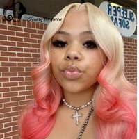 Cosplay Colored Short 613 Bob 13x4 Lace Front Straight Human Hair Wig 200% Density For Women Pink Styling Wig For Party Occasion