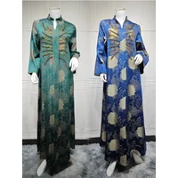 Ramadan Dubai Embroidery V-Neck Abaya For Muslim Women's Beading Floral Print Kaftan Moroccan Polyester Dresses 2025