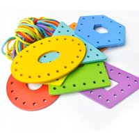 Geometric Shaped Wooden Rope Threading Board, 1 Set Creative Color Shape Matching Toy, Educational Toy for Birthday Gifts