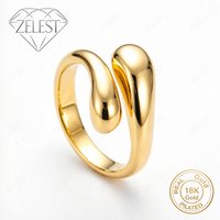 925 Silver 18K Gold Plated Glossy Drop Open Ring Women Fashion Party Favor Accessories Jewelry