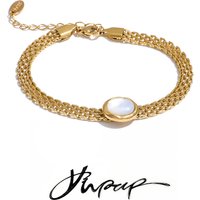 Yhpup Stainless Steel Thicker Natural Shell Stone Wrist Chain Bracelet Bracelet 18K Gold PVD Plated Fashion Daily Wrist Jewelry