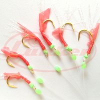 Lunker Sabiki Rig Red Rubber Saltwater Fishing Lure Bait Glow Luminous Beads Coating Maruseigo Gold Mackerel