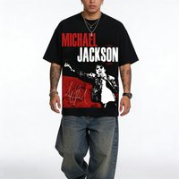 MJ Michael Jackson Portrait Graphic Retro Hip Hop Loose Tee Men Women Adults Children Boy Gril Kids Parent Child Cotton T shirt