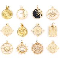 1 Piece Copper Galaxy Charms Sun Moon Round Shell Gold Color Pendants for DIY Making Necklace Bracelets Jewelry Findings