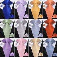 Hi-Tie Mens Gift Tie Set Silk Necktie Plain Clean Purple Pink Orange Wedding For Men Quality Hanky Cufflink Dropshipping