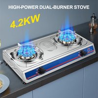 Double Burner Gas Stove Household High Power LPG Gas Stainless Steel Tabletop 4.2Kw Energy Saving Non Slip Rack Easy To Clean