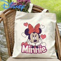 1PC Disney Minnie Mouse Hearts Double-sided Print Canvas Bag Eco Reusable Shoulder Bag