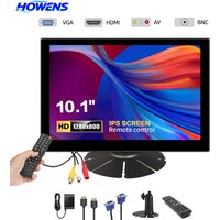 HOWENS 10.1 inch 1280x800 16:10 Industrial Monitor VGA/HDMI/AV/BNC/DVI Monitors Built-in Speaker & Stand for Office Home Display